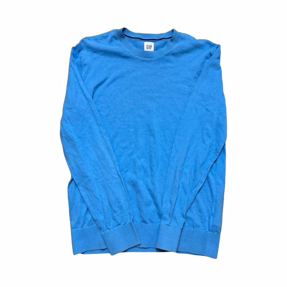 GAP Knit Cotton Crewneck Pullover Sweater Men’s M Blue Solid Long Sleeve